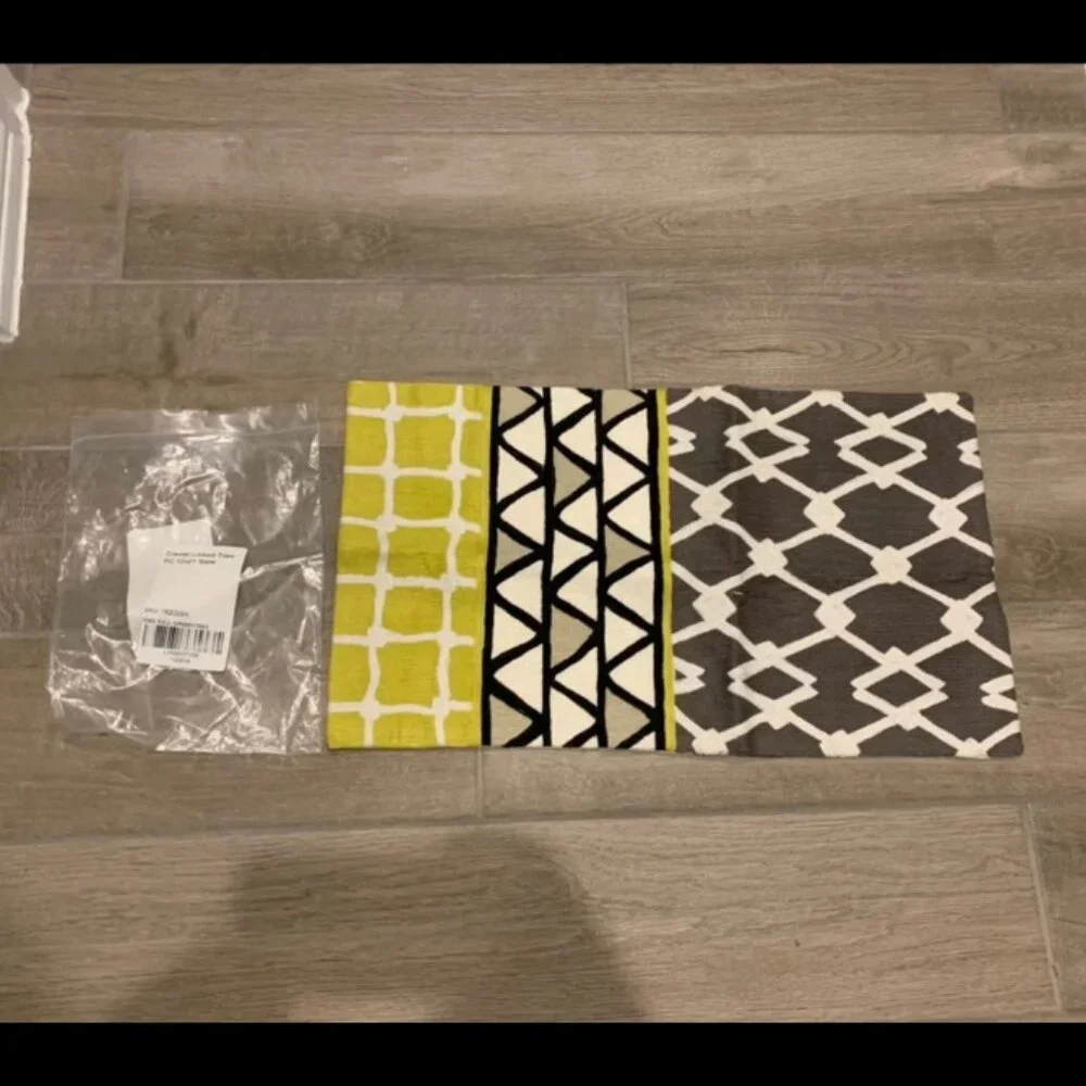 West Elm Crewel Pillow Chainstitch Slate Yellow pillow